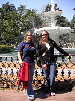 Cat and Anna while the fountain water is still clear.