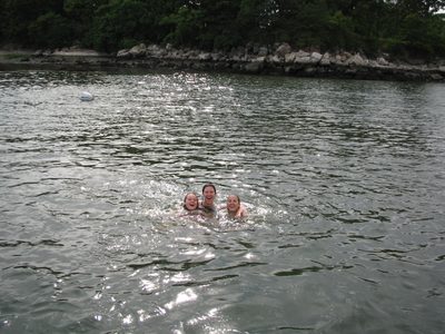 Catherine, Kelly, and Sharon in the water of Scott's Cove.