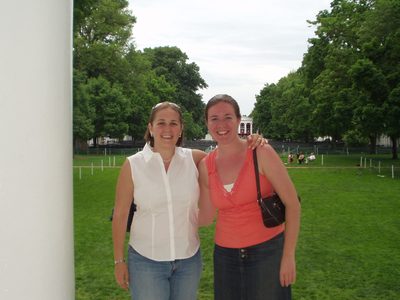 Catherine and Stefanie at the top of the steps of the...