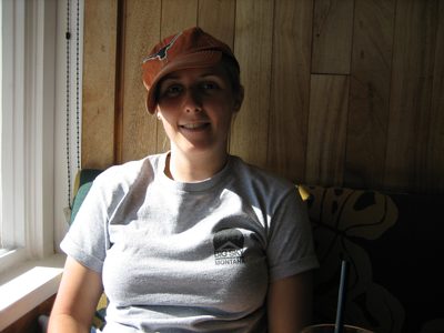 Catherine borrowing Dad's UT hat to protect against the sun.