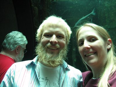 Bearded John and Catherine hang out by the fish tanks at...