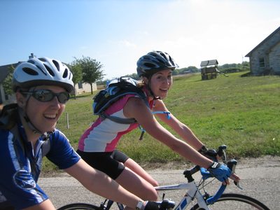 Catherine and Kate biking.