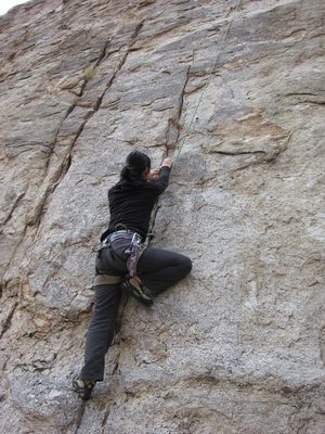 Monica starts up a route on Left Wall, at the Hairpin...