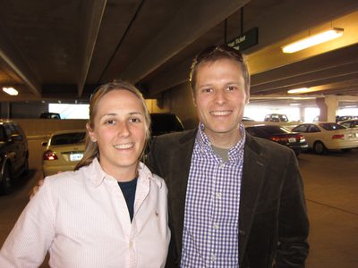 Catherine and John in a parking lot in downtown Tucson,...