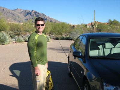 Jay in the driveway of the Quiet Canyon house.  As we...