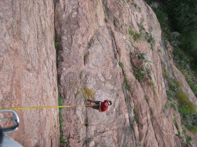 Looking down at Jay from the top of Turkey Hooks (5.8).