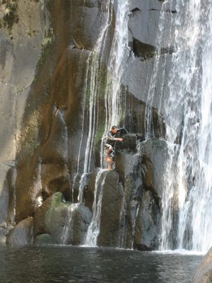 Miguel jumped off, then climbed back up the falls themselves...