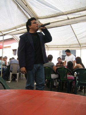 This guy serenaded the crowds who were eating.