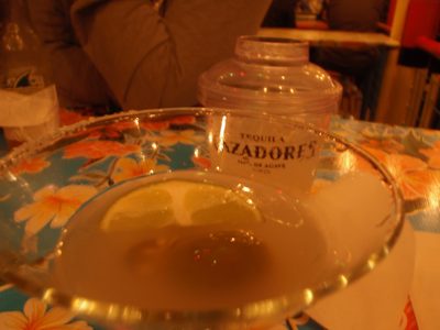 John's Texas Martini from Hula Hut, complete with olive,...