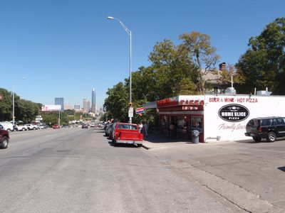 Looking down South Congress at Home Slice pizza and...