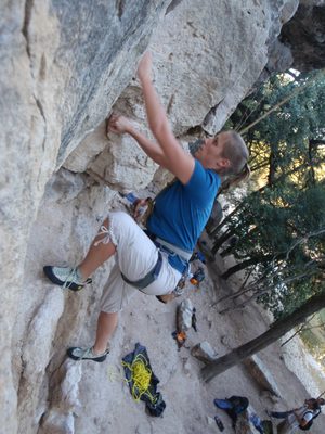 Making a big step onto a ledge.