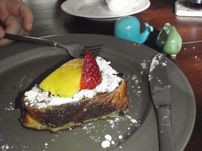 Breakfast the next day: challah french toast, with...