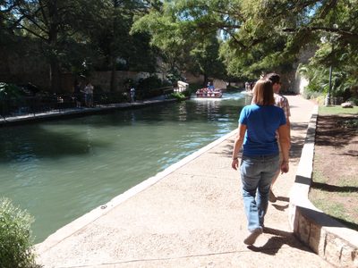 Walking on the Riverwalk in San Antonio.