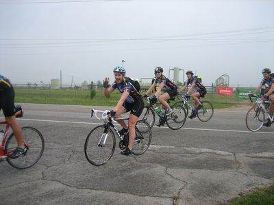 Reagan, Kelsey, Kate, and Matt ride into the second rest...