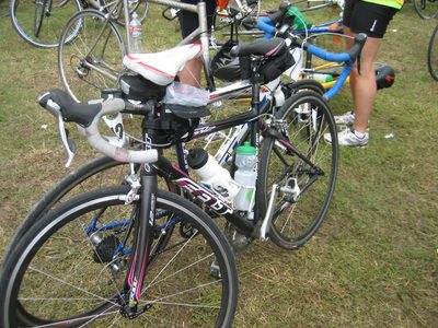 Bikes resting at a rest stop along the way.