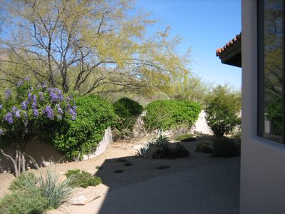Looking around the patio towards the exits from the...
