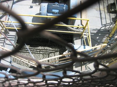 Looking through the cage of the bridge at the copper...