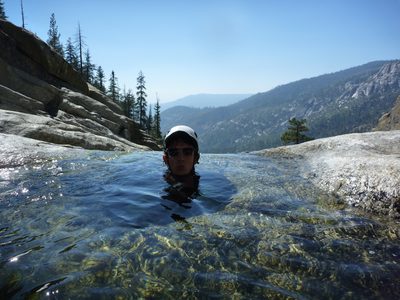 Jon plays in the infinity pool he found.  Don't worry -...