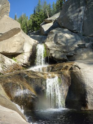 Looking up at some small falls.