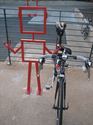 Crazy alien bike rack outside TD3, with my bike on it.