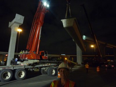 Picture of Catherine in front of the beam going up.