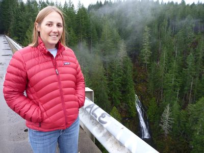 Catherine on the High Steel Bridge over the Skokomish River.