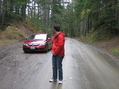 Jay checks on the rental car near the High Steel Bridge.