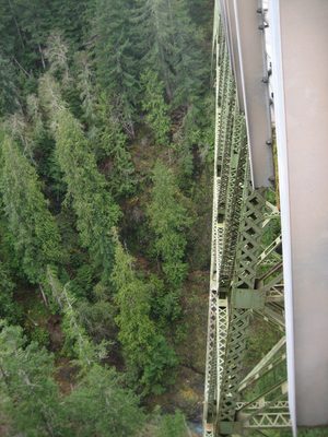 Peering over the edge towards the truss below.