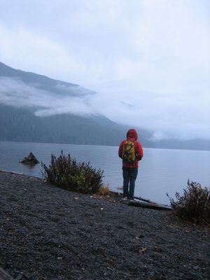 Jay ponders the yonder across the lake.  We're standing...