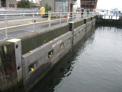 Looking east into Salmon Bay.  The panels on the left...