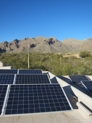 Mountains + desert + solar panels.