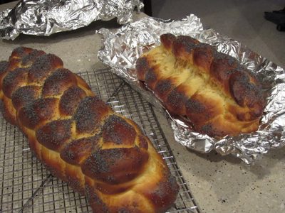 Two loaves of challah I made for a brunch event with...