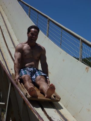 Andrew coming down the slide.