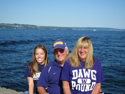 Sarah, Bob, and Lucie, waiting on the boat to take us to...