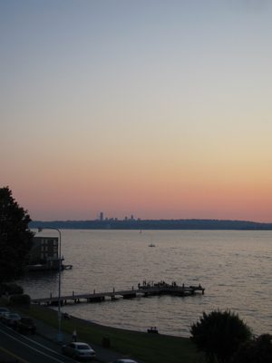 Looking towards Seattle from the Fjeldstad's balcony. ...