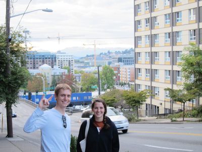 Stephen and Eleanor with the Olympics in the background....
