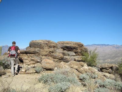 John hikes up to some rocks made of what Dad thought was...