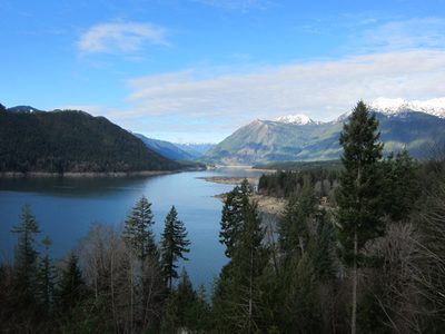 Between us and the mountains is Lake Cushman, which is a...