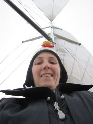 Catherine + penguin + boat mast and spinnaker pole.