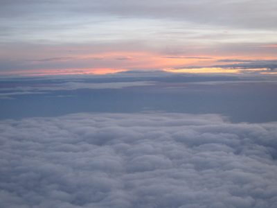 While flying back to Seattle from Dallas.  We seemed to...