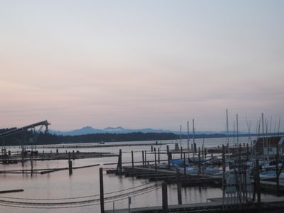 Looking out over West Bay Marina towards the Olympics.