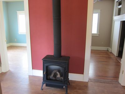 Gas fireplace heating unit and the two bedrooms.