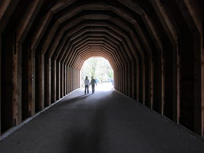 Emily and Mary exit the tunnel.