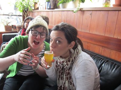 Mary tries another beer.