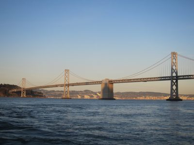 Looking at the Bay Bridge from Embarcadero near the...