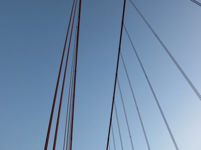 Looking up at the GGB hanger cables.
