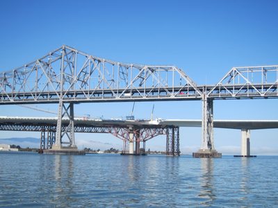 The Oakland end of the Self Anchored Suspension span (SAS).