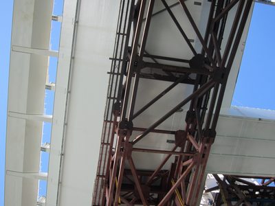 Looking up at the bottom of the SAS, with bikeway to the left.