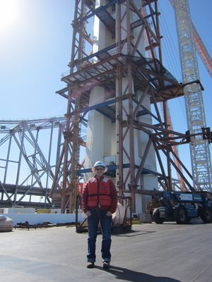 Catherine is all smiles in front of the new Bay Bridge tower.