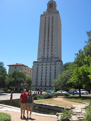 Catherine and Jay and the UT tower.